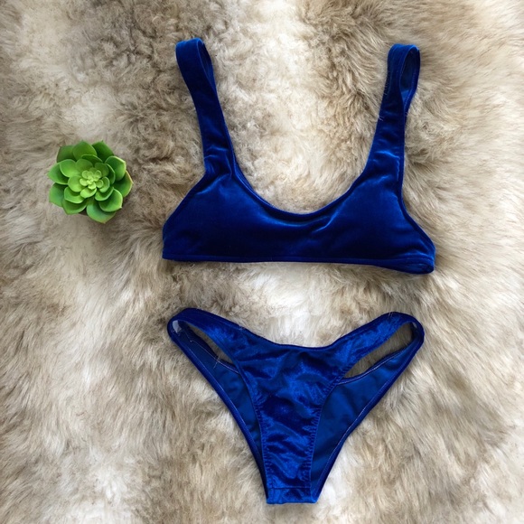 zaful blue velvet bikini